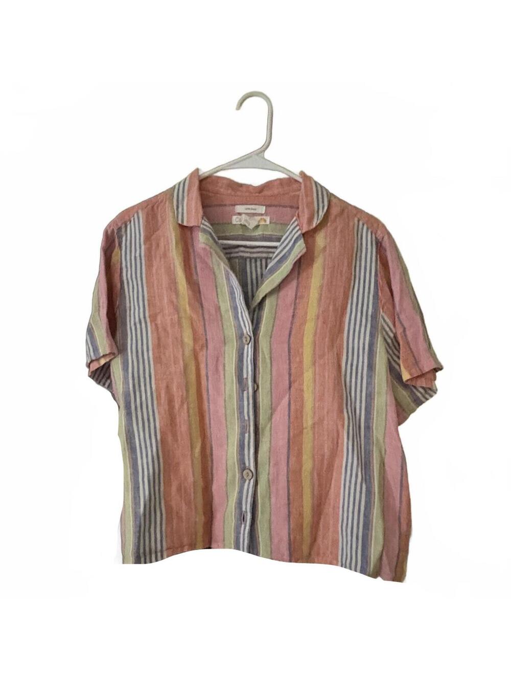 C&A 100% Linen Striped Button Up - women’s large